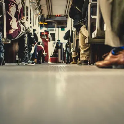 Example social post photo of commuters on a city bus